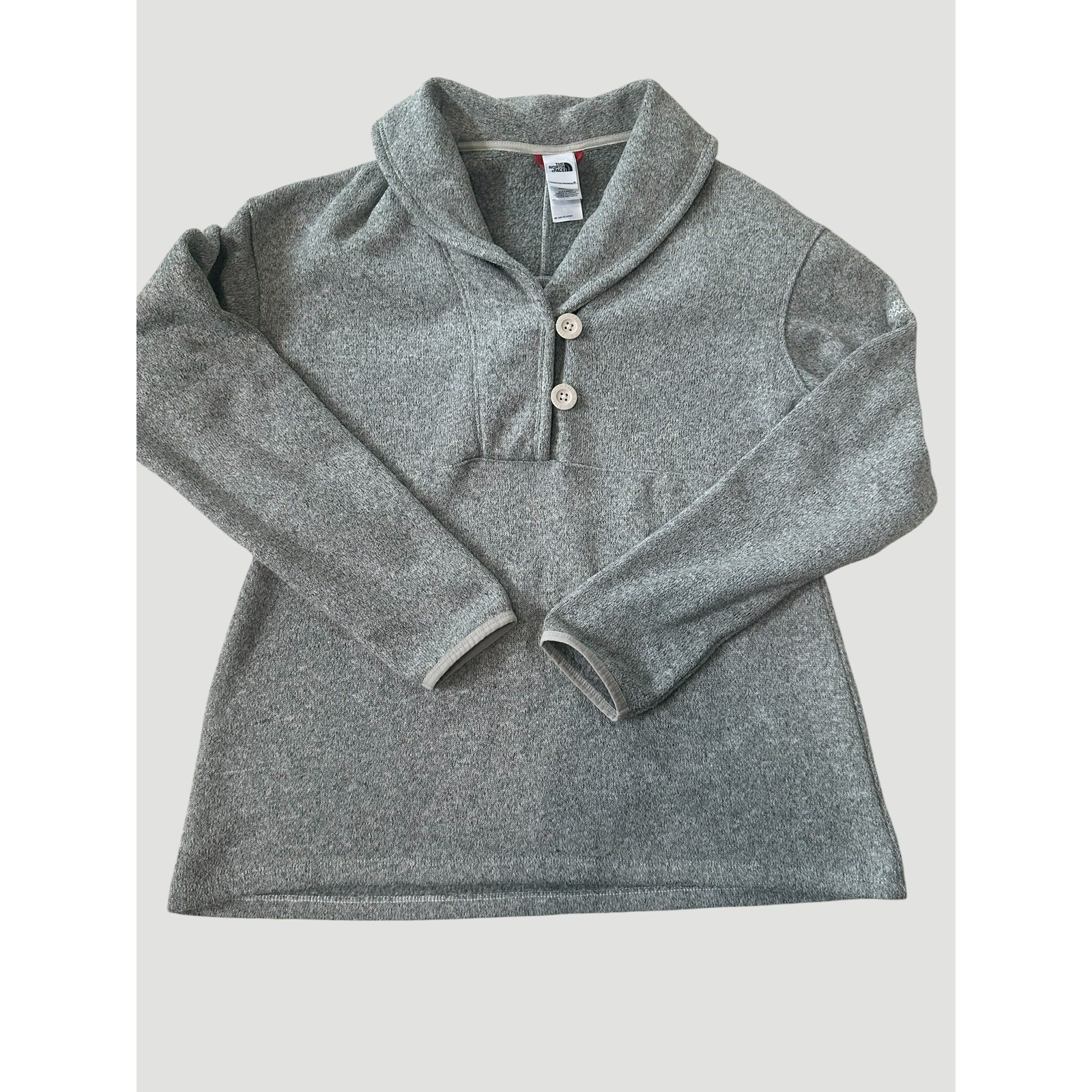 The North Face Gray Marled Shawl Fleece Sweater 2-Button Womens Sz Xl Pullover